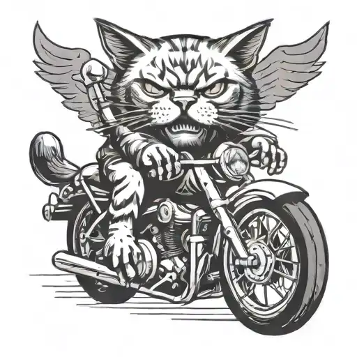 angry cat riding motorcycle tattoo design idea