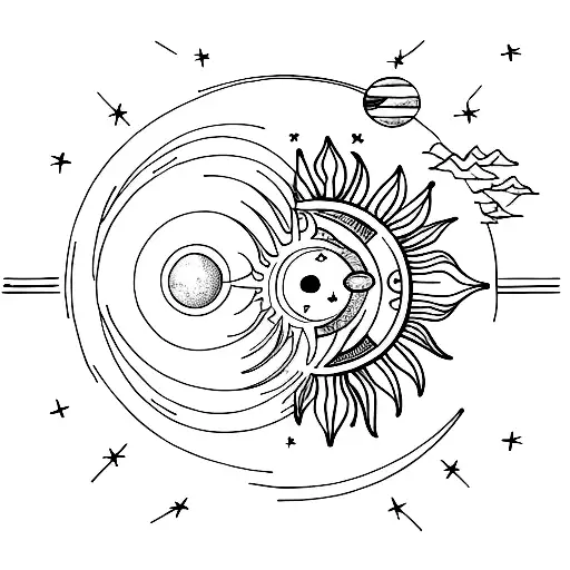 A minimalist moon and sun design symbolizing the unique connection between Quinn and Lucy tattoo design idea