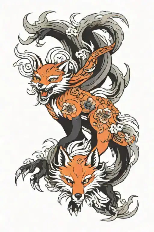 nine tailed fox tattoo design idea