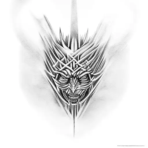 A tattoo inspired by the Iron Throne from Game of Thrones, showcasing the client's fascination with the show and their passion for power and strategy. tattoo design idea