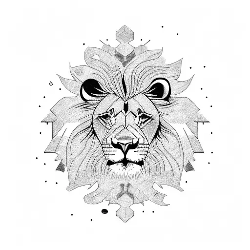 A lion driving a vintage car through a galaxy filled with coffee beans tattoo design idea