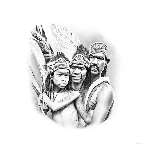brazilian indigenous family near a river tattoo design idea