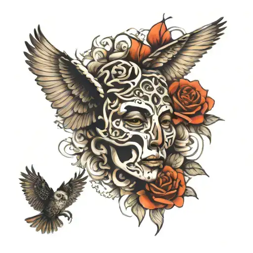 Mandela , medusa , roses, owls tattoo design idea