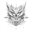 Dragon+eagle+wolf+owl+lightnight tattoo design idea