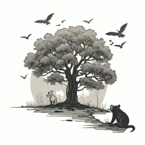 winnie the pooh under tree silhouette tattoo design idea