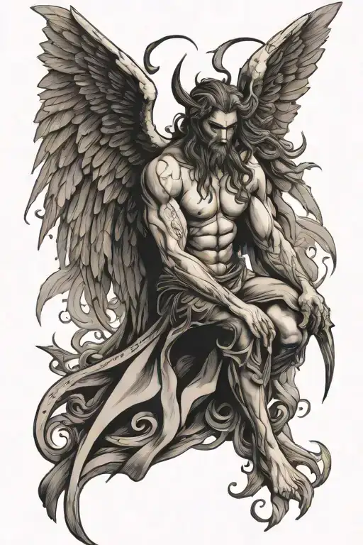 Black and Grey Fallen Angel Lucifer The Sin Tattoo Idea - BlackInk AI