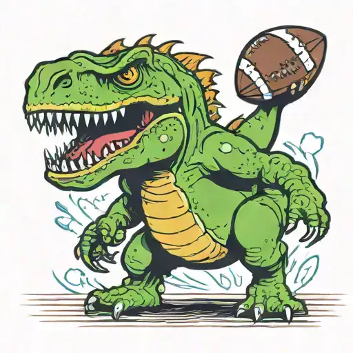 trex trying to catch a football tattoo design idea