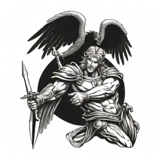 archangel michael killing lucifer tattoo design idea