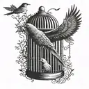 The bird has escaped from the cage and now it's free to fly. tattoo design idea