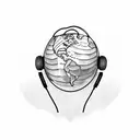 A pair of headphones forming a world globe tattoo design idea