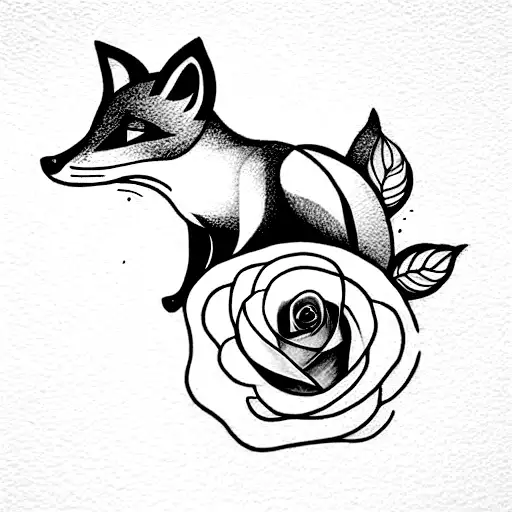 A rose coming out of a fox in a very delicated design with fine line tattoo design idea