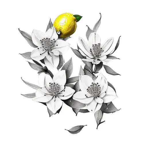 lemons with leaves and blossoms tattoo design idea
