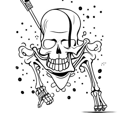 A minimalist tattoo of a skeleton wearing a flowered golf shirt, teeing off with a golf club tattoo design idea