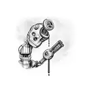 A robot arm holding a wrench, symbolizing the union of technology and industry tattoo design idea