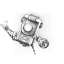 A robot arm holding a wrench, symbolizing the union of technology and industry tattoo design idea