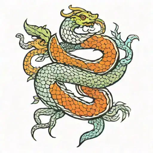 Colombia and Chinese snake wrapped tattoo design idea