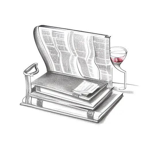 A stack of books with a cocktail glass and business briefcase symbolizing the client's occupations tattoo design idea