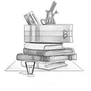 A stack of books with a cocktail glass and business briefcase symbolizing the client's occupations tattoo design idea