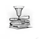 A stack of books with a cocktail glass and business briefcase symbolizing the client's occupations tattoo design idea