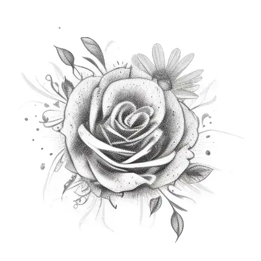 fine line flowers with stems with bees tattoo design idea