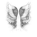 cat, angel wings, galaxy, crystals tattoo design idea