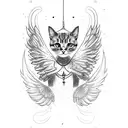 cat, angel wings, galaxy, crystals tattoo design idea