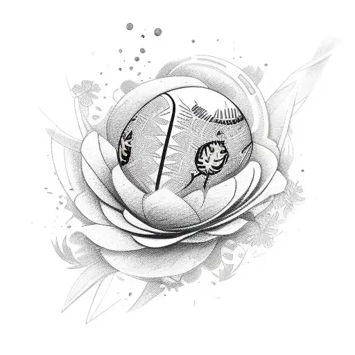 A sketch style tattoo of a tennis racket surrounded by vibrant tropical flowers, capturing the essence of nature and sports tattoo design idea