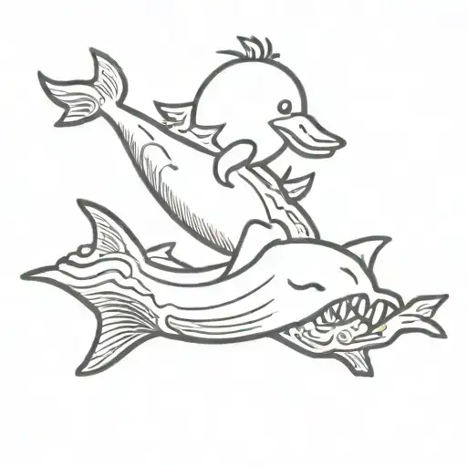 chicken nugget riding dolphin jumping thru bacon heart tattoo design idea