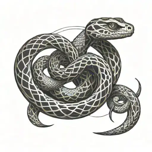 snake intertwined, mother holding two babies, moon  tattoo design idea