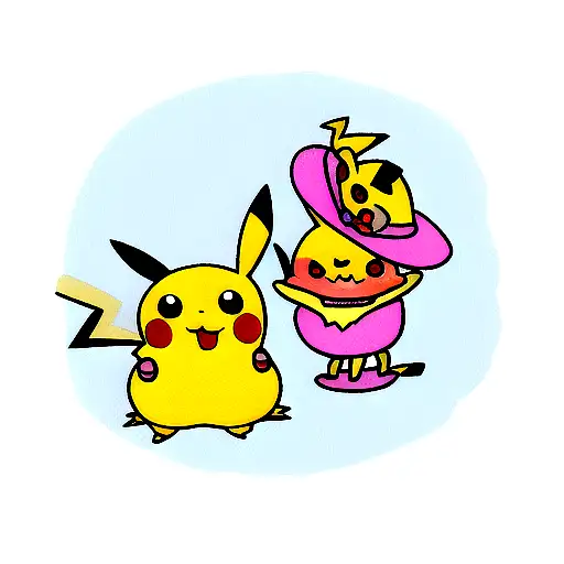 pikachu gordo con un sombrero y una lupa tattoo design idea