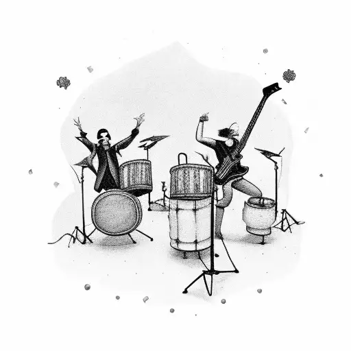 Fashionable rock band performing on a vintage stage tattoo design idea