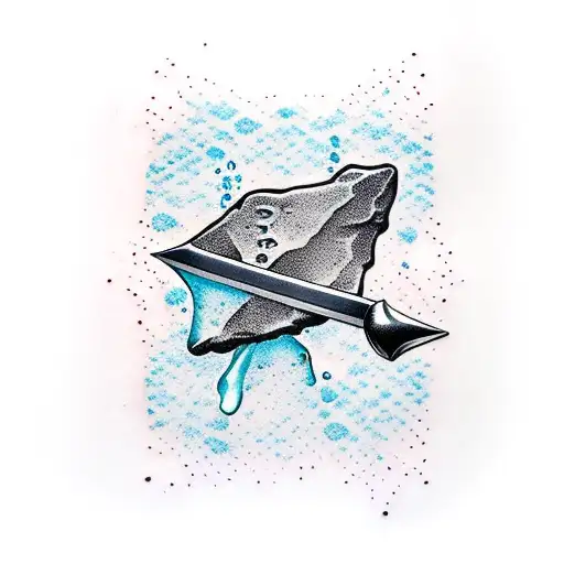 melting ice cube with a double edge sword going through it tattoo design idea