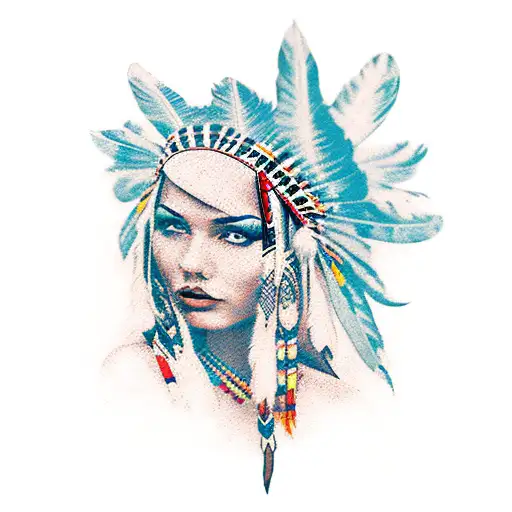 topless Native American pinup girl  tattoo design idea