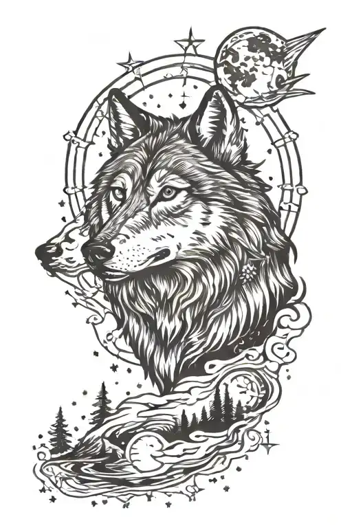 wolf with the Big Dipper  tattoo design idea
