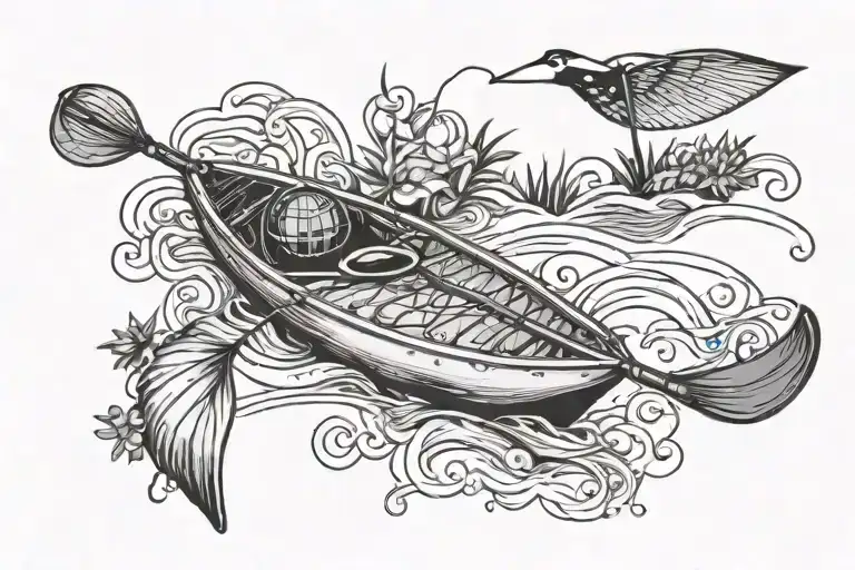 crossed fishing pole paddle Kayak Paddle And Fishing Rod Crossed Blackwork Tattoo
