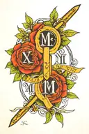 June, 14th 2003 Roman numerals intertwined tattoo design idea