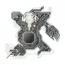 Create a PC motherboard design with game characters integrated into the circuits tattoo design idea