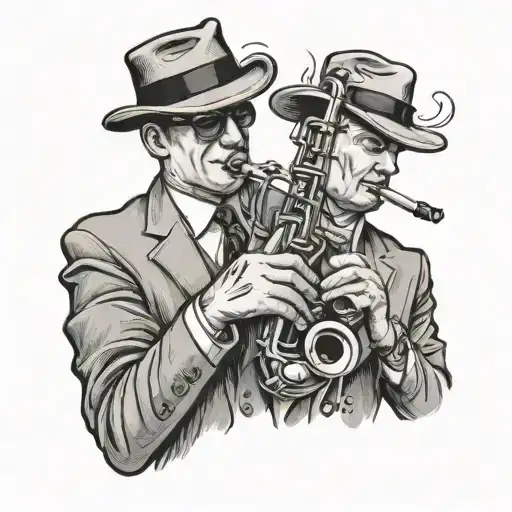 Mobsters shooting their alto saxophone tattoo design idea