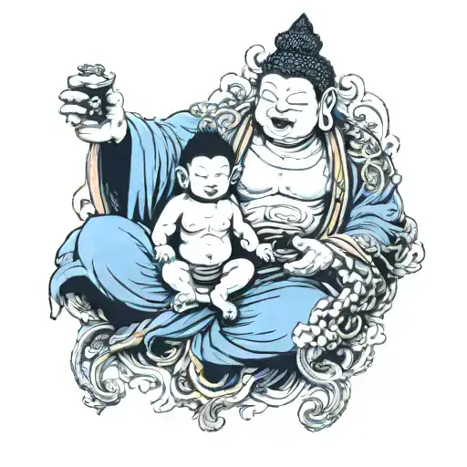 Buddha giving blessing to monkey king tattoo design idea