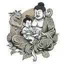 Buddha giving blessing to monkey king tattoo design idea