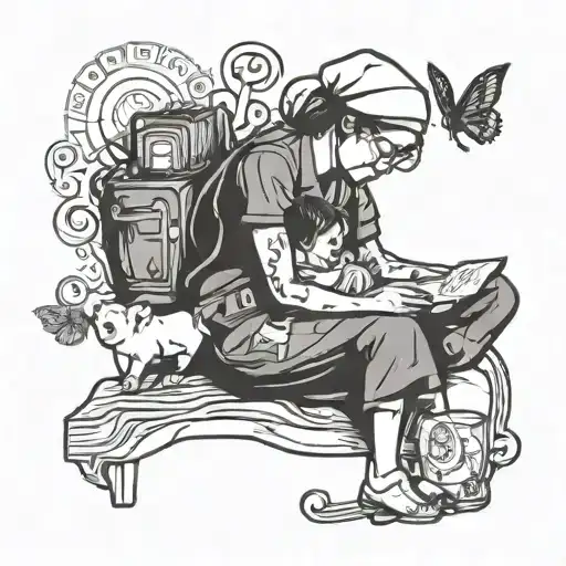 A whimsical scene of a nurse caring for a child, with the child resembling the client's son Aahil, showcasing their occupation and their favorite thing in a heartwarming tattoo design tattoo design idea