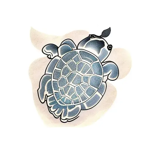 turtle with fine line work tattoo design idea