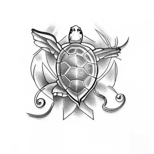 turtle with fine line work tattoo design idea