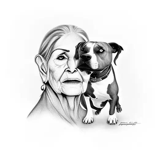 A realistic portrait of the client's grandma with a pitbull, inspired by The Last of Us 2 tattoo design idea