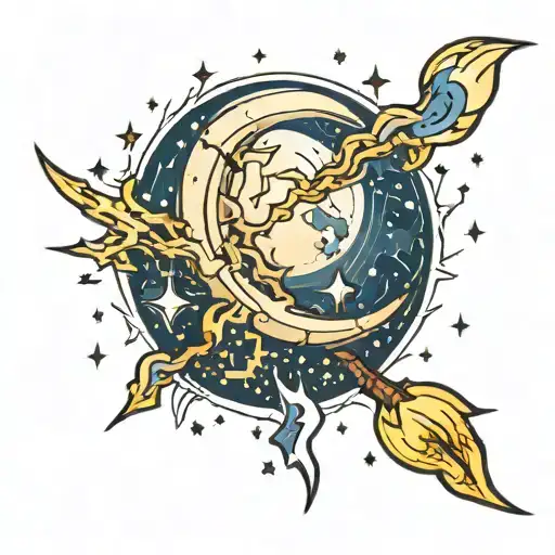 moon with stars and thunder lightning tattoo design idea