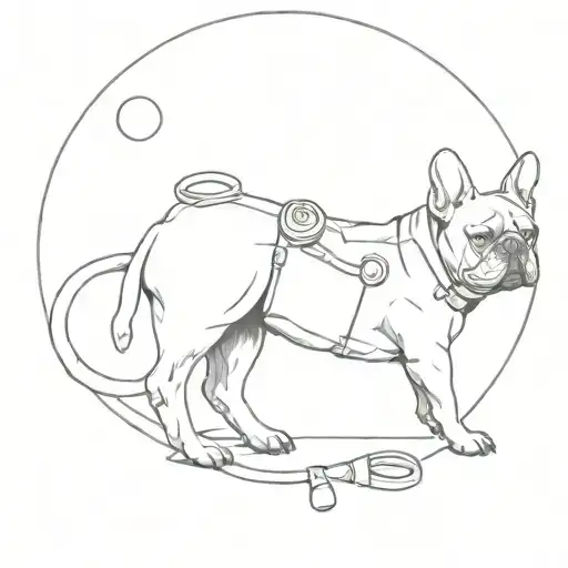 french bulldog with demeter and stethoscope and full moon tattoo design idea