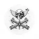 us air force logo in gothic style with skull and crossbones tattoo design idea
