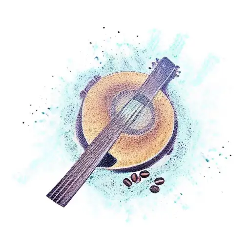 A guitar with coffee beans as the sound waves tattoo design idea