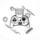 A minimalist tattoo of a gaming controller merged with a skateboard tattoo design idea