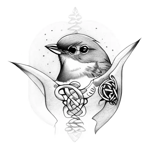 Robin bird with celtic style tattoo design idea